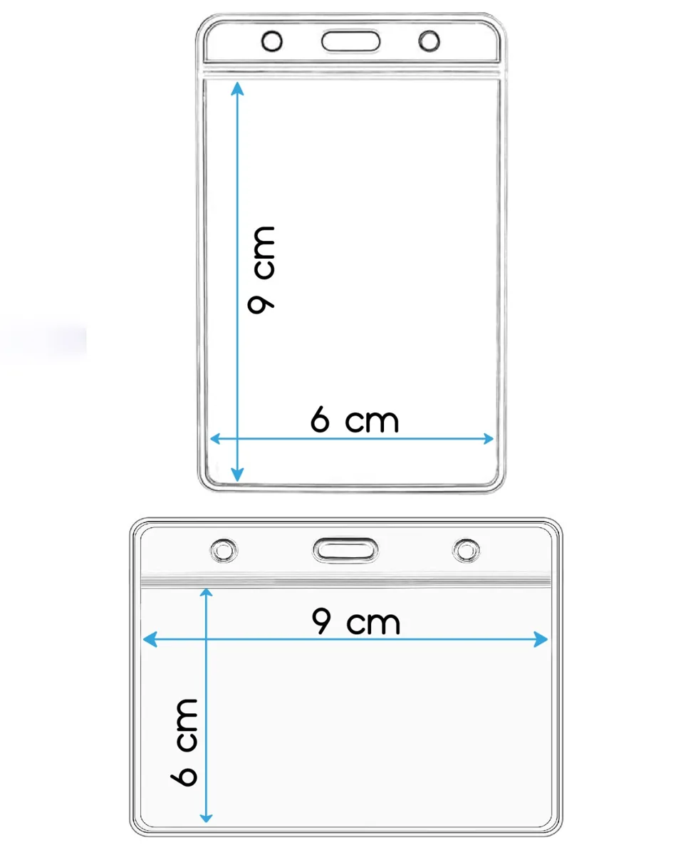 Medidas de fundas portacarnet de PVC: vertical 6 x 9 cm y horizontal 9 x 6 cm