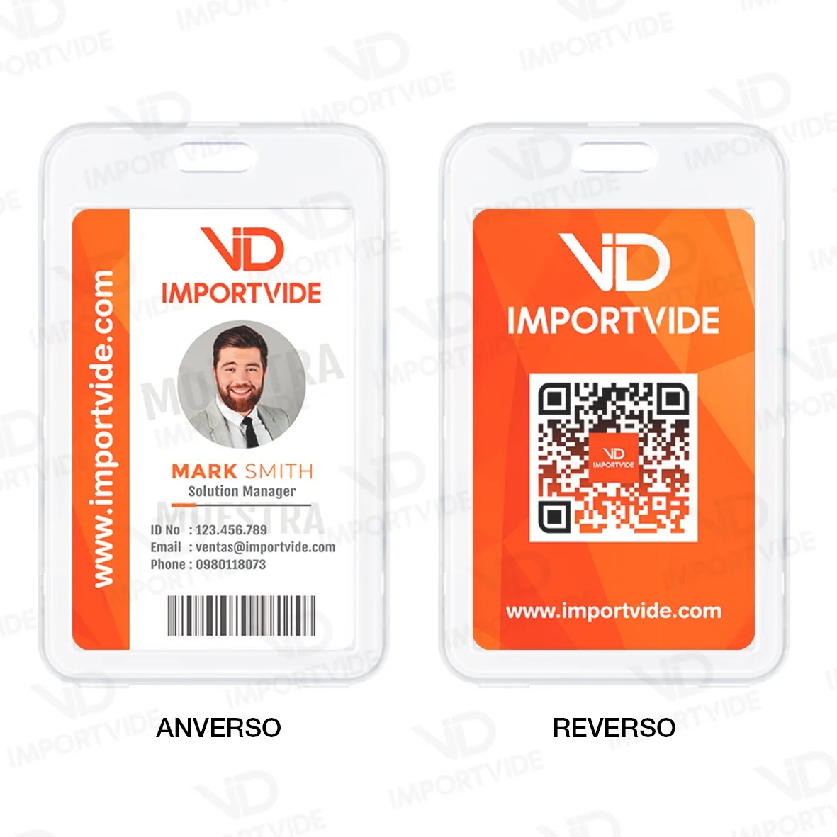Portacredencial tipo caparazón, anverso y reverso con carnet